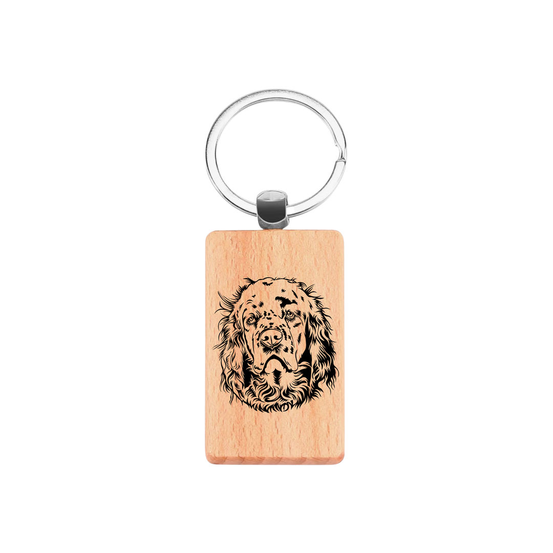 Clumber Spaniel Face Engraved Rectangle Wooden Keyring