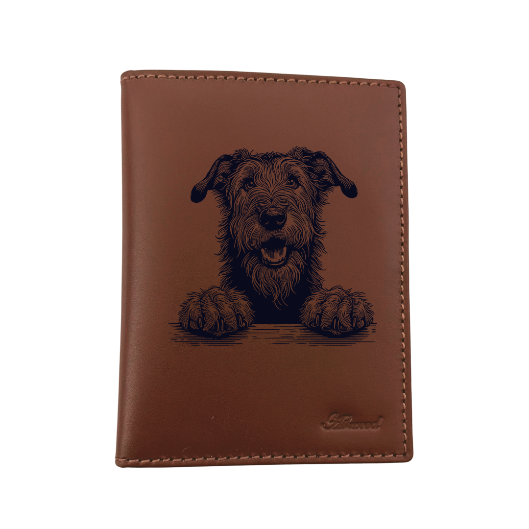 Irish Wolfhound Paws Engraved Leather Passport Cover