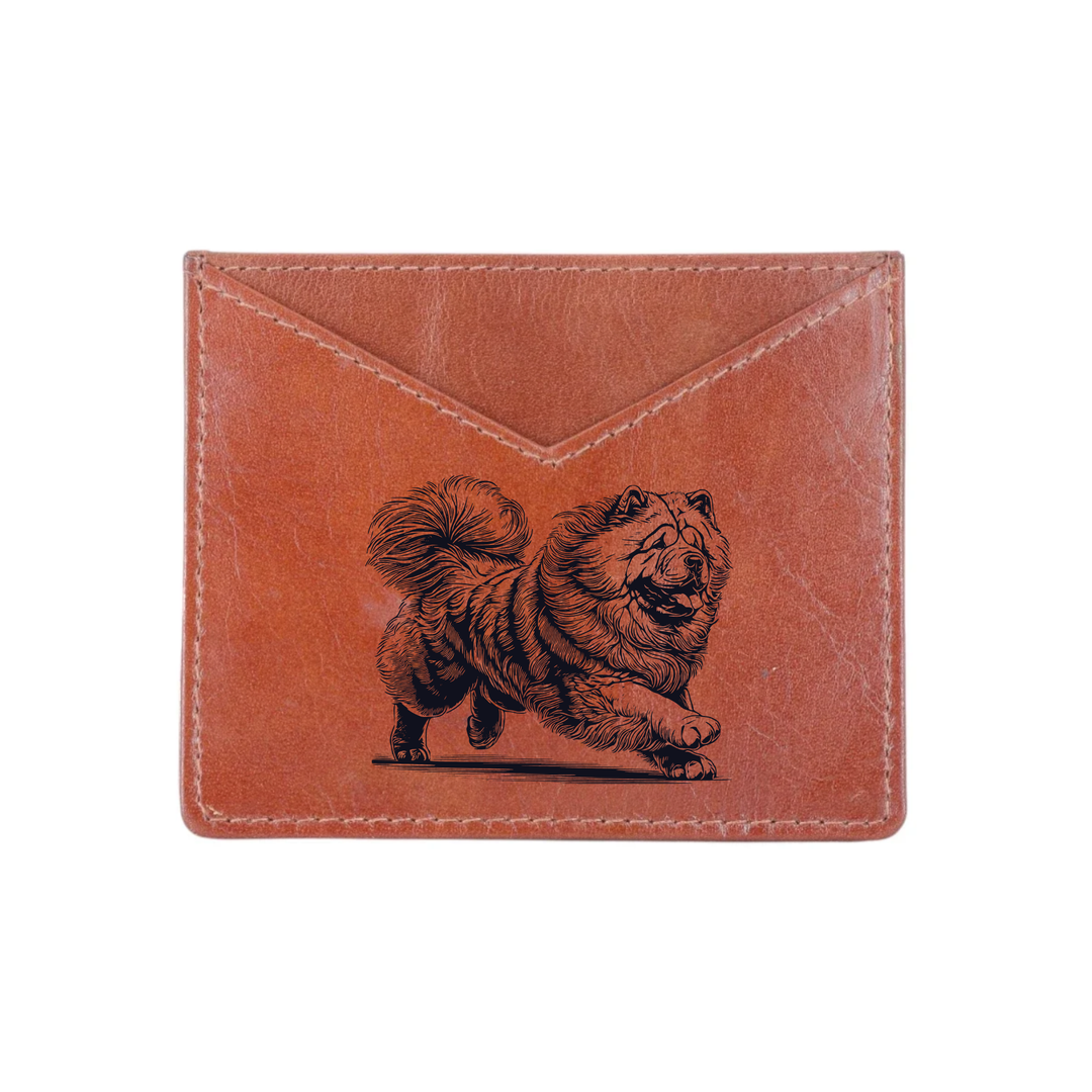Chow Chow Running Engraved Genuine Leather Cardholder