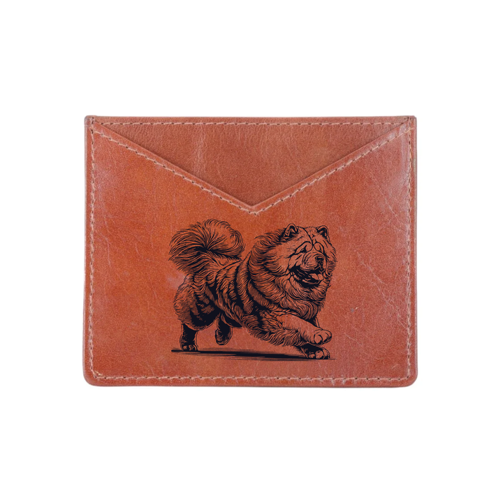 Chow Chow Running Engraved Genuine Leather Cardholder