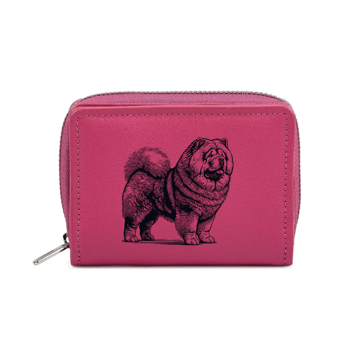 Chow Chow Standing Engraved Small Leather Purse (Green/Pink/Blue/Red)