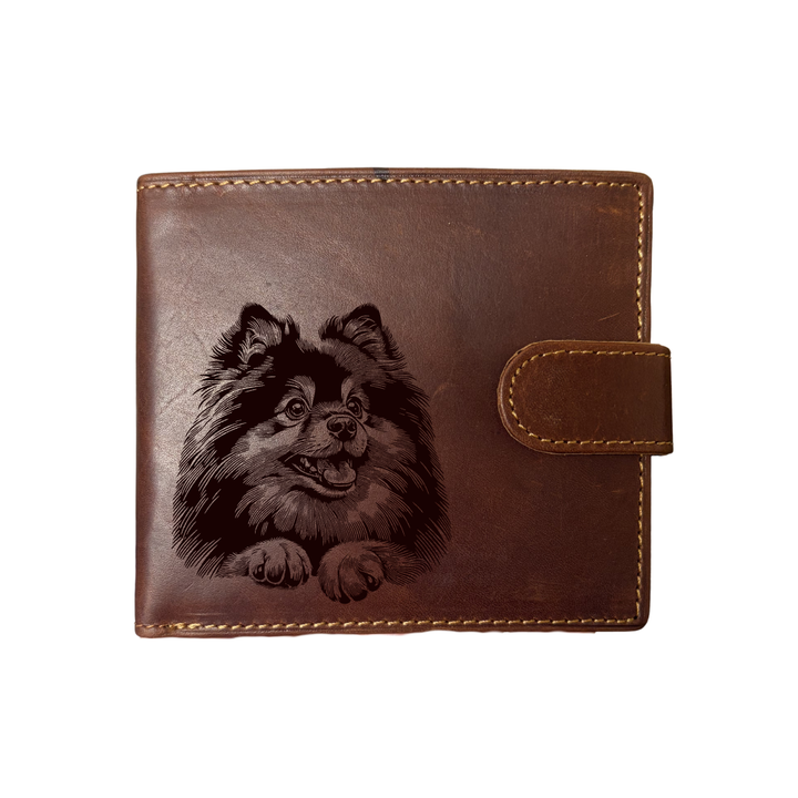 Personalised German Spitz Paws Engraved Dark Tan Genuine Leather Wallet