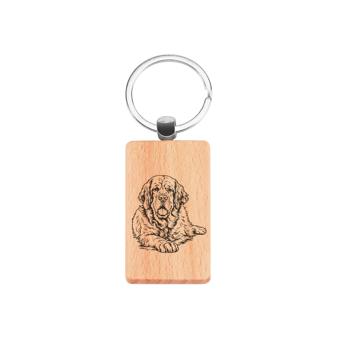 Clumber Spaniel Lying Down Engraved Rectangle Wooden Keyring