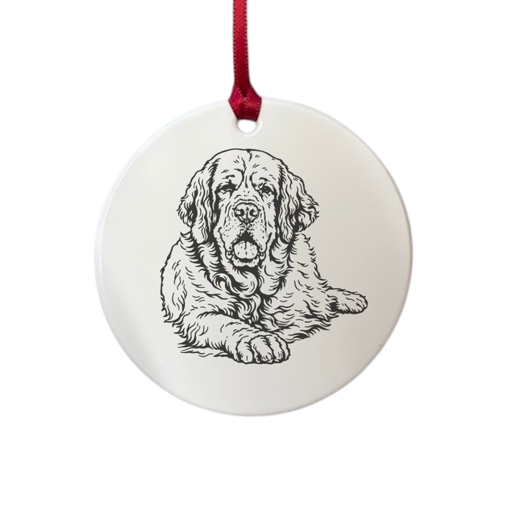Personalised Clumber Spaniel Lying Down Engraved White Acrylic Decoration