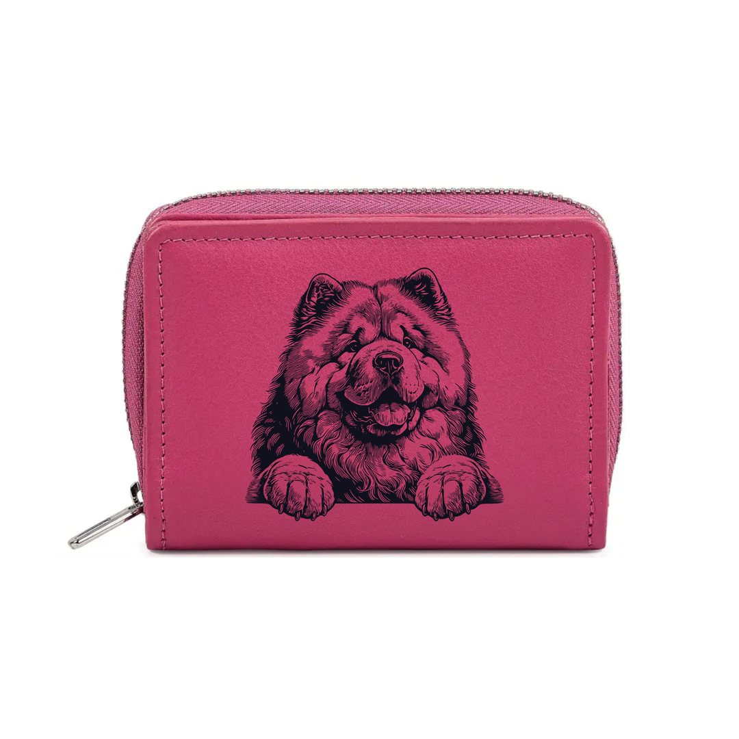 Chow Chow Paws Engraved Small Leather Purse (Green/Pink/Blue/Red)