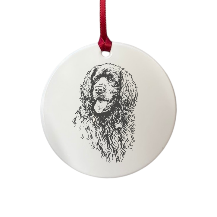 Personalised Sussex Spaniel Face Engraved White Acrylic Decoration
