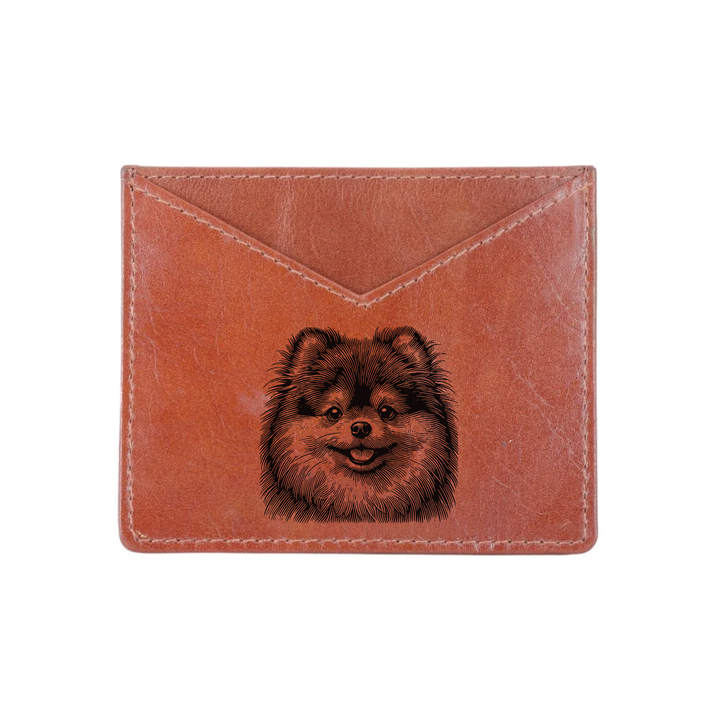 Pomeranian Face Engraved Genuine Leather Cardholder