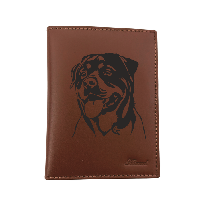 Rottweiler Face Engraved Leather Passport Cover