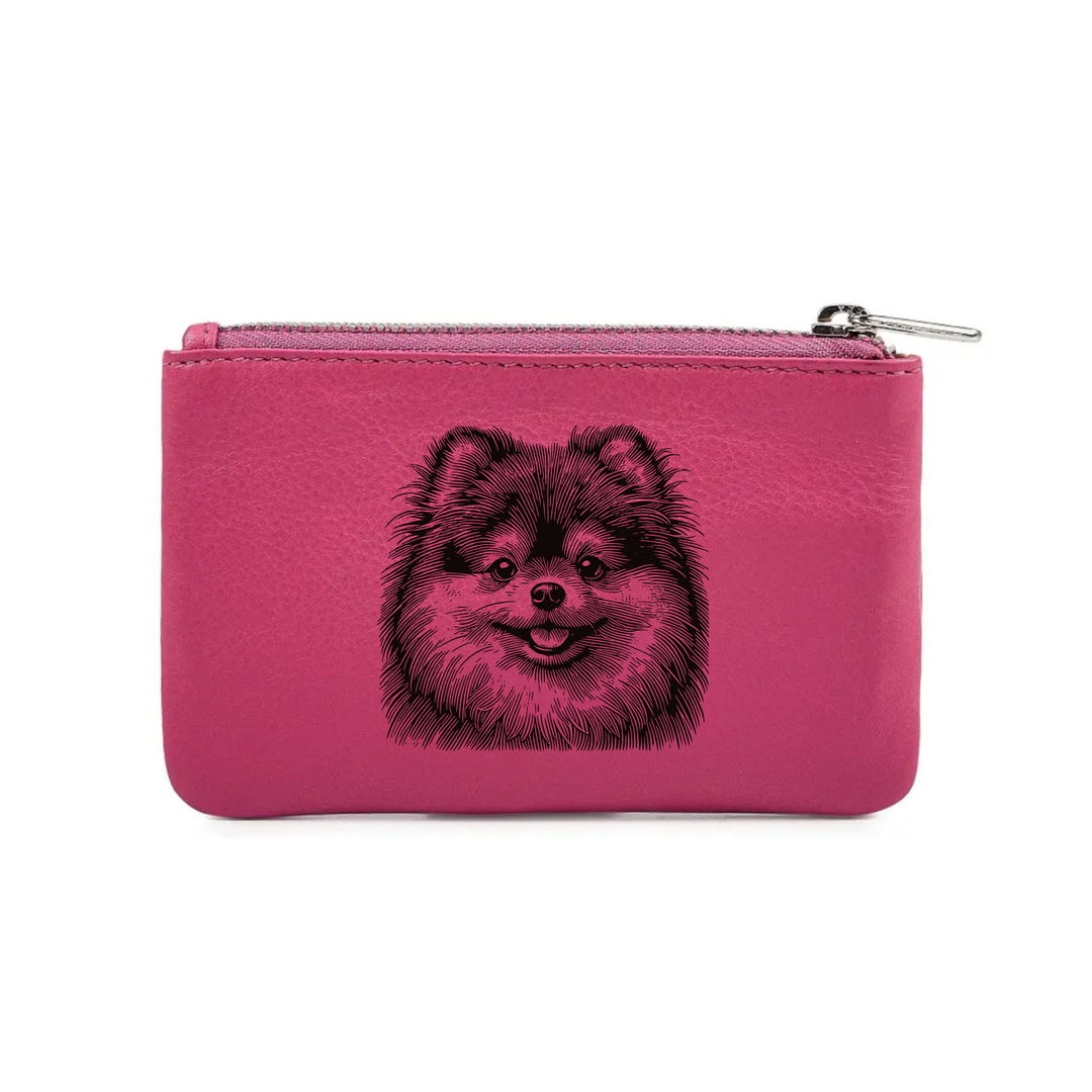 Pomeranian Face Engraved Genuine Leather Coin Purse (Multiple Colour Options)