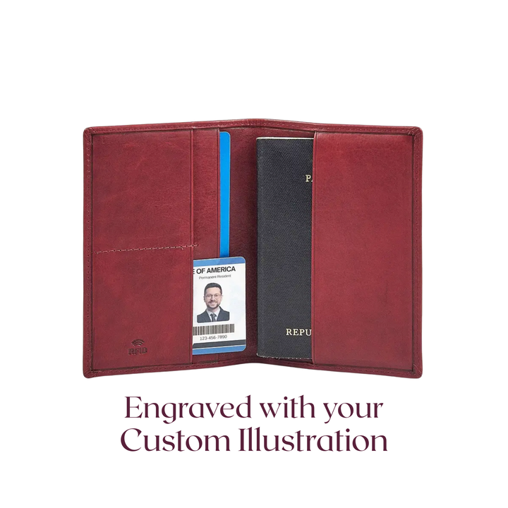 Custom Pet Portrait Engraved Leather Passport Cover