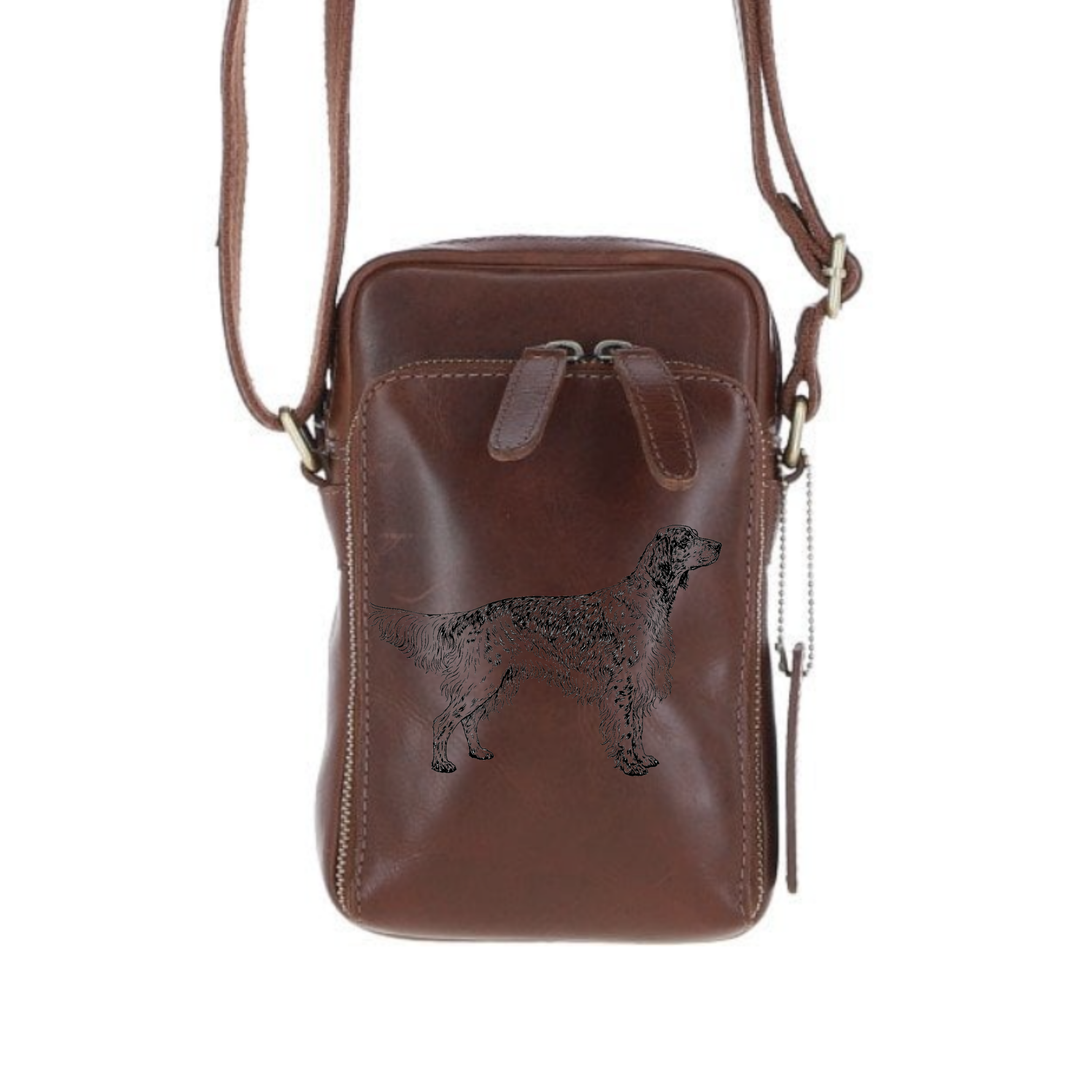 Personalised English Setter Standing Leather Compact Crossbody Bag