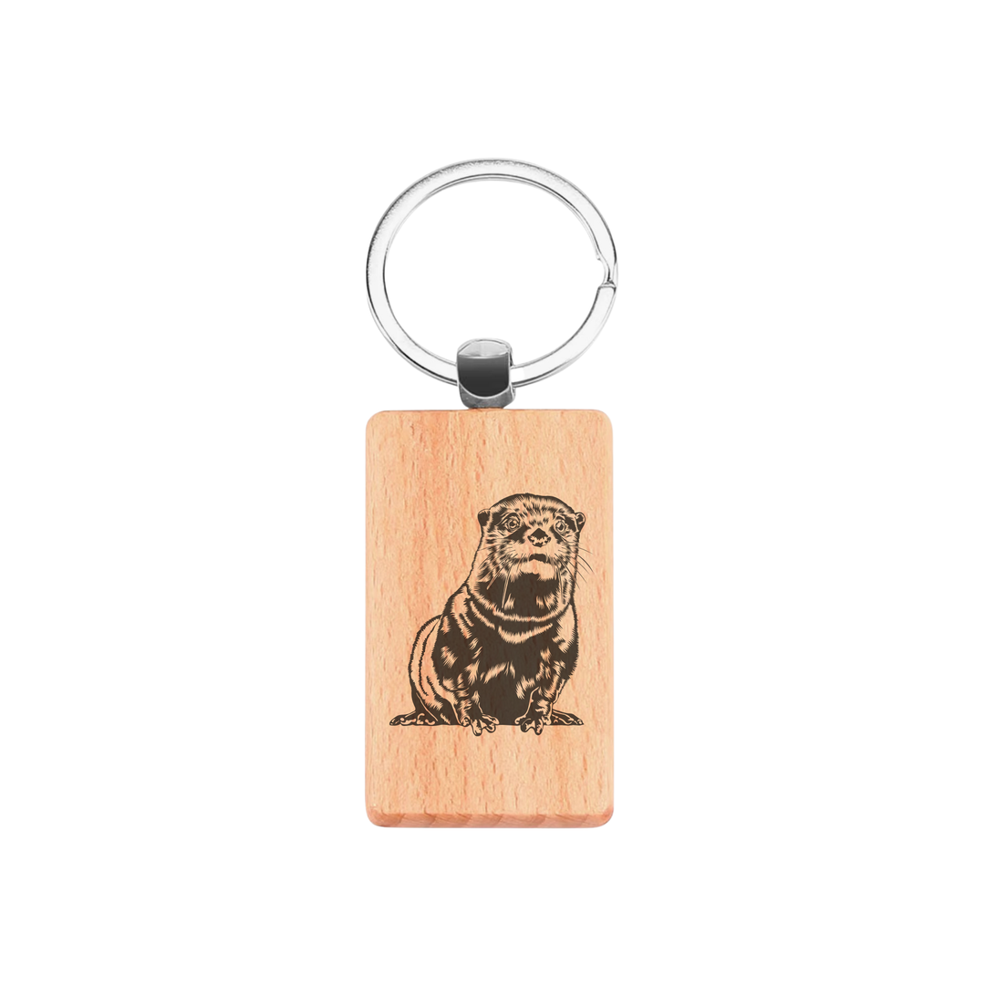 Otter Engraved Rectangle Wooden Keyring