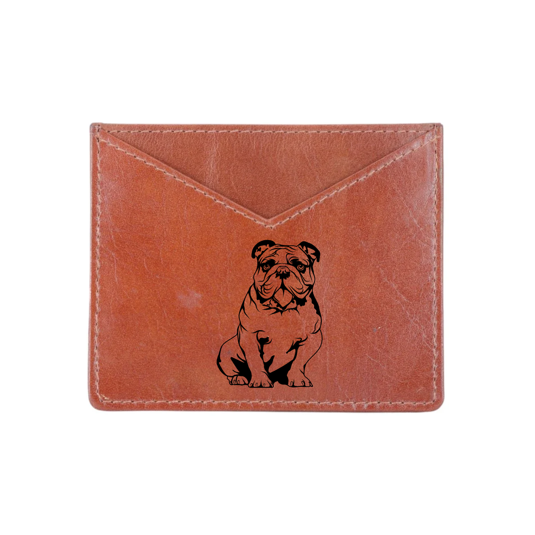 British Bulldog Engraved Genuine Leather Cardholder