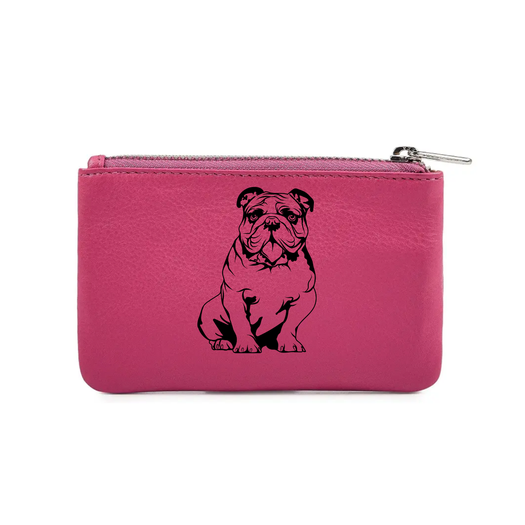 British Bulldog Sitting Engraved Genuine Leather Coin Purse (Multiple Colour Options)
