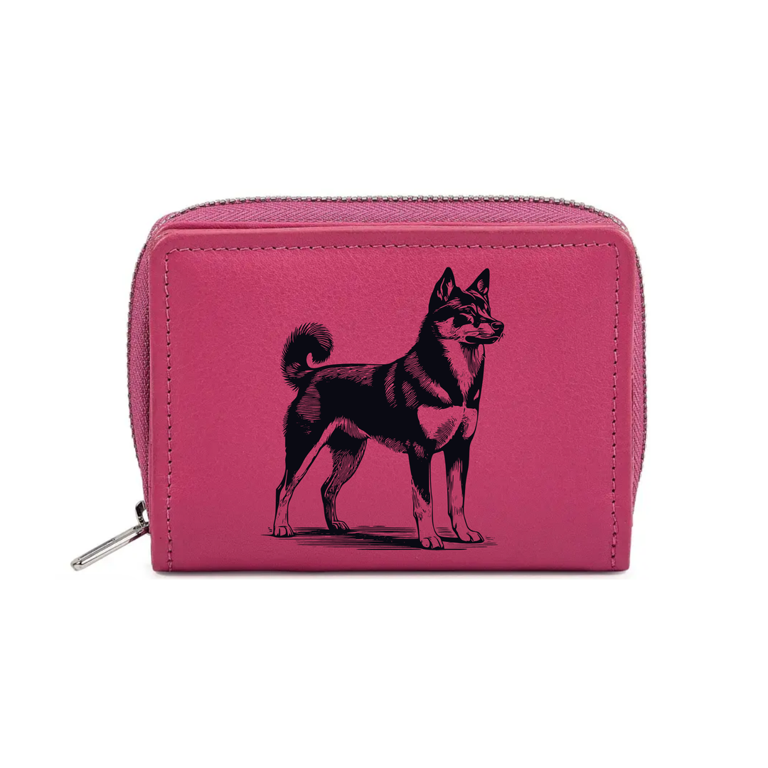 Canaan Dog Engraved Small Leather Purse (Green/Pink/Blue/Red)