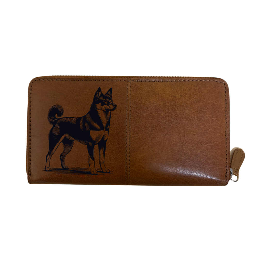 Canaan Dog Engraved Large Leather Purse