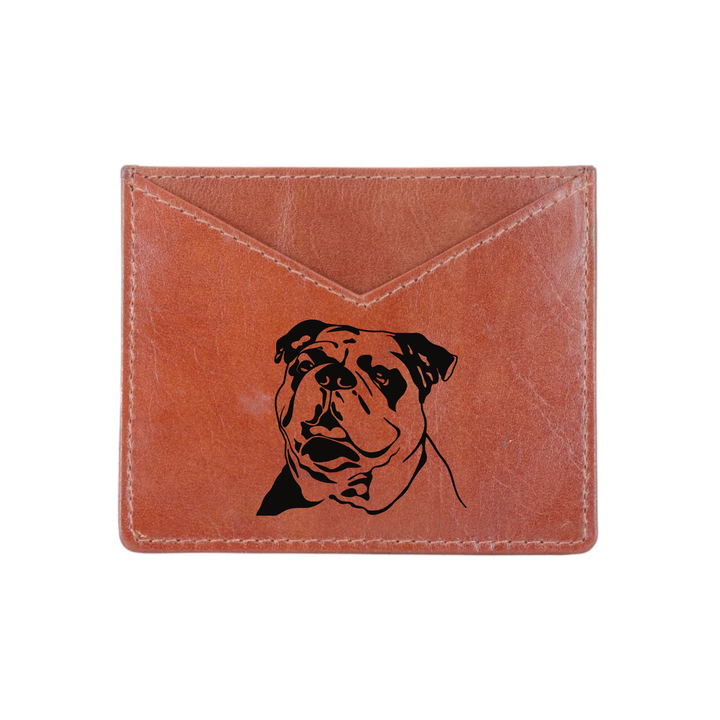 British Bulldog Face Engraved Genuine Leather Cardholder