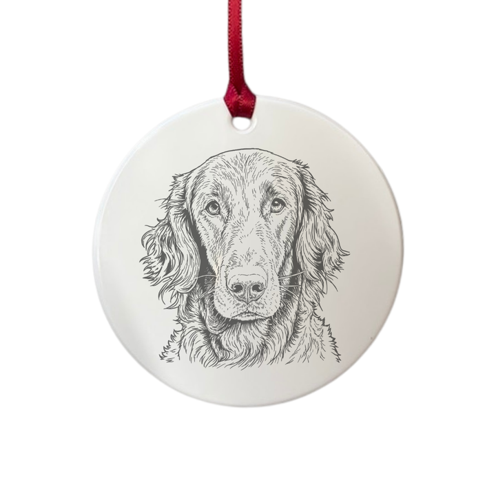 Personalised Flat Coat Retriever Face Engraved White Acrylic Decoration