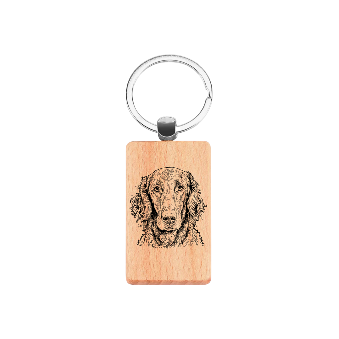 Flat Coat Retriever Face Engraved Rectangle Wooden Keyring