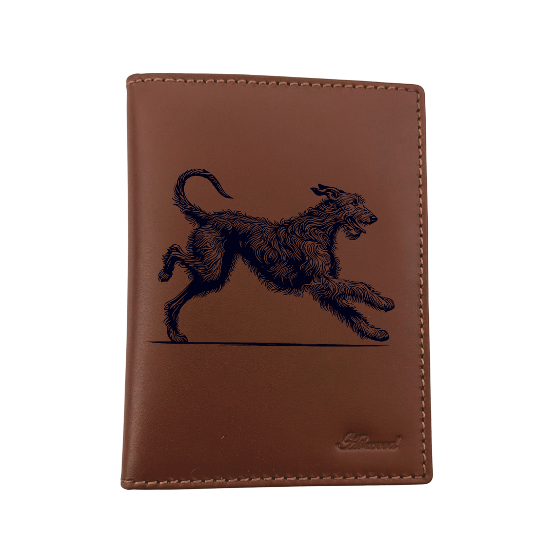 Irish Wolfhound Running Engraved Leather Passport Cover