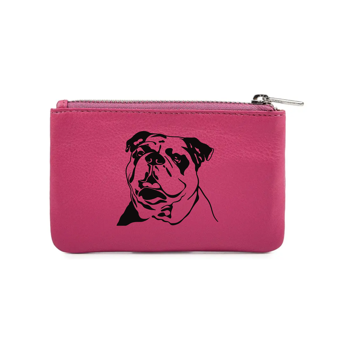 British Bulldog Face Engraved Genuine Leather Coin Purse (Multiple Colour Options)