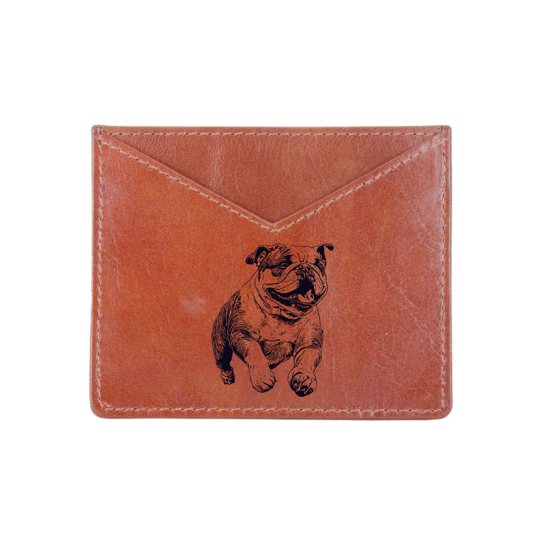 British Bulldog Running Engraved Genuine Leather Cardholder