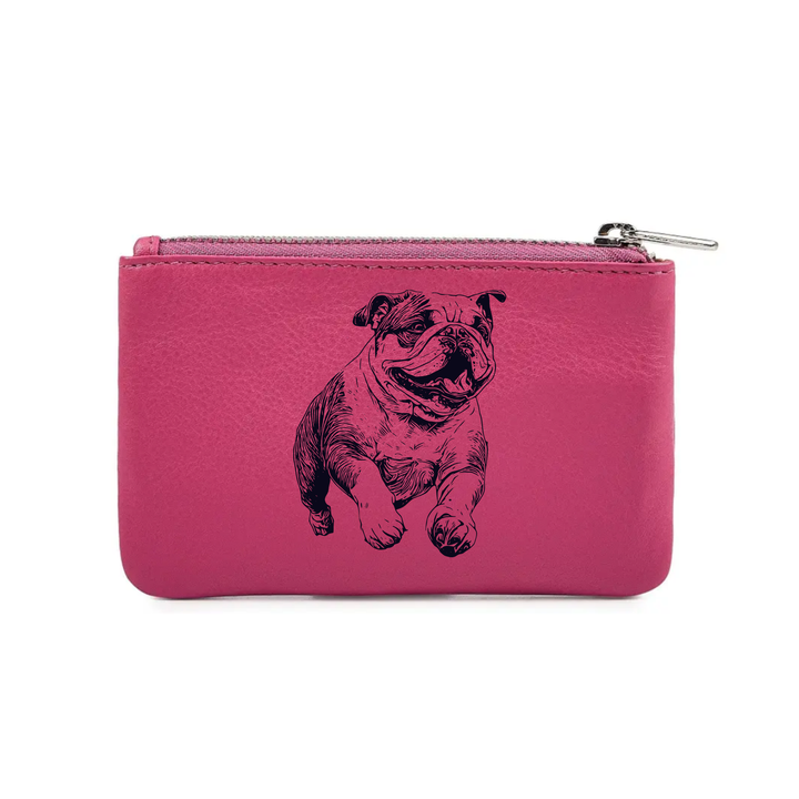 British Bulldog Running Engraved Genuine Leather Coin Purse (Multiple Colour Options)