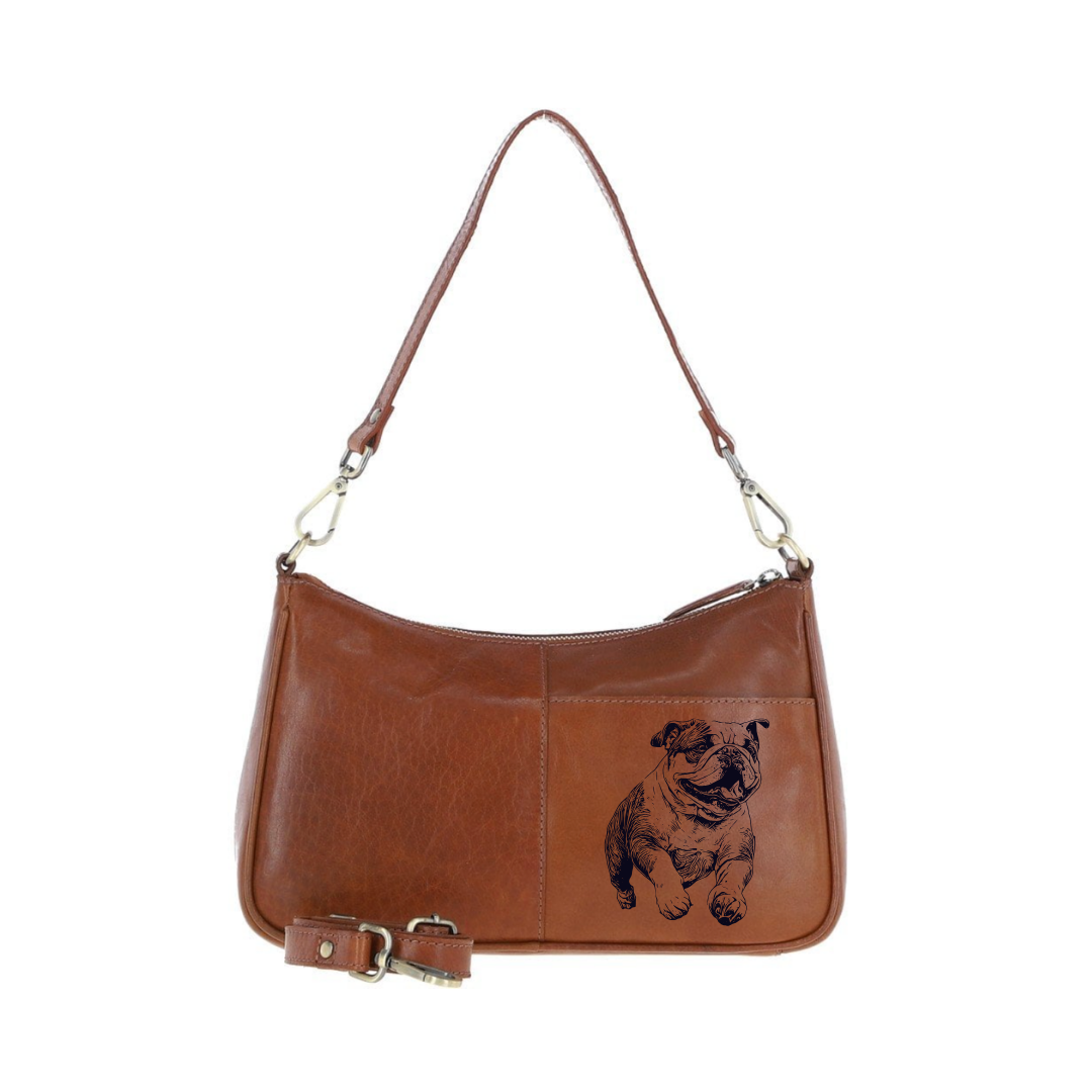 British Bulldog Running Engraved Genuine Leather Shoulder Bag