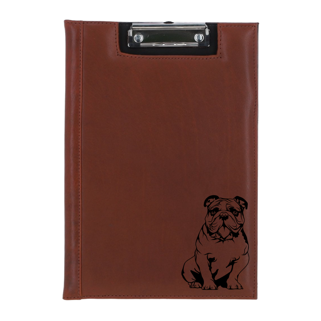 British Bulldog Sitting Engraved Leather Clipboard