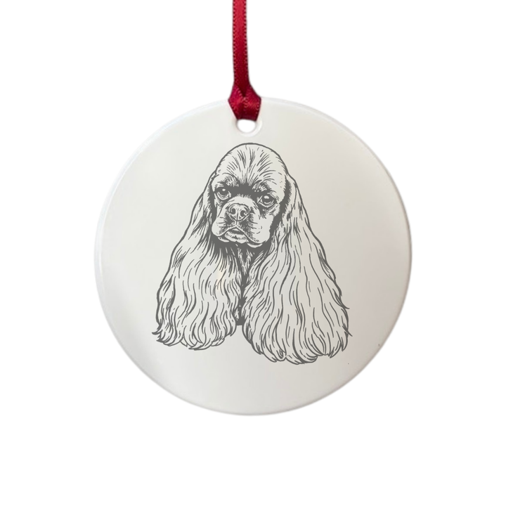 Personalised American Cocker Spaniel Face Engraved White Acrylic Decoration