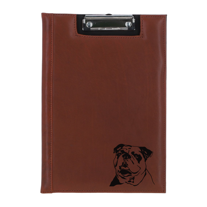 British Bulldog Face Engraved Leather Clipboard