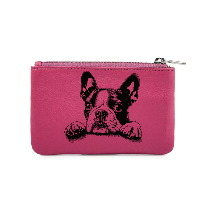 Boston Terrier Paws Engraved Genuine Leather Coin Purse (Multiple Colour Options)