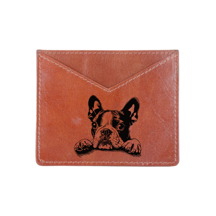 Boston Terrier Paws Engraved Genuine Leather Cardholder