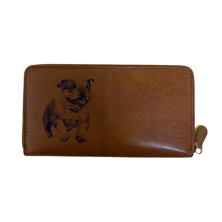 British Bulldog Running Engraved Large Leather Purse