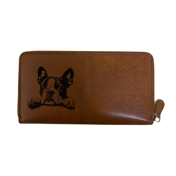 Boston Terrier Paws Engraved Large Leather Purse