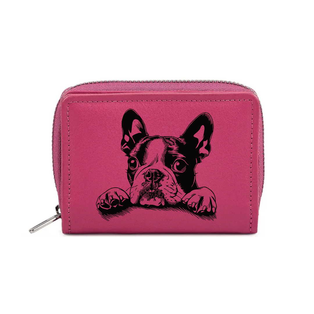 Boston Terrier Paws Engraved Small Leather Purse (Green/Pink/Blue/Red)