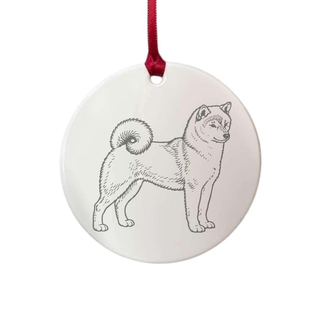 Personalised Japanese Shiba Inu Standing Engraved White Acrylic Decoration