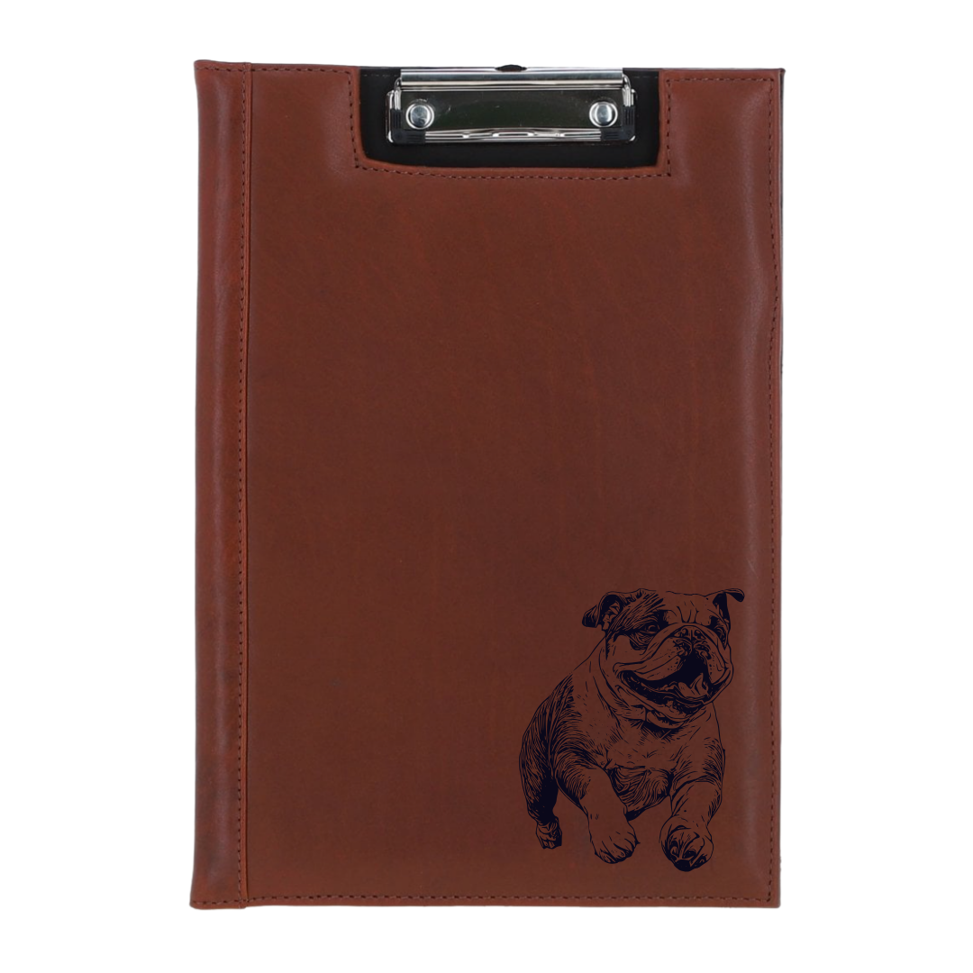 British Bulldog Running Engraved Leather Clipboard