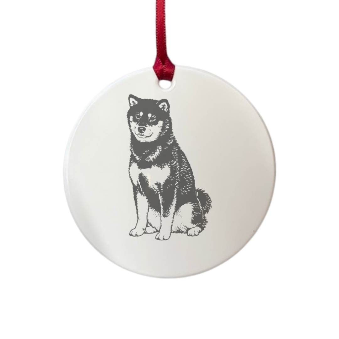 Personalised Japanese Shiba Inu Sitting Engraved White Acrylic Decoration