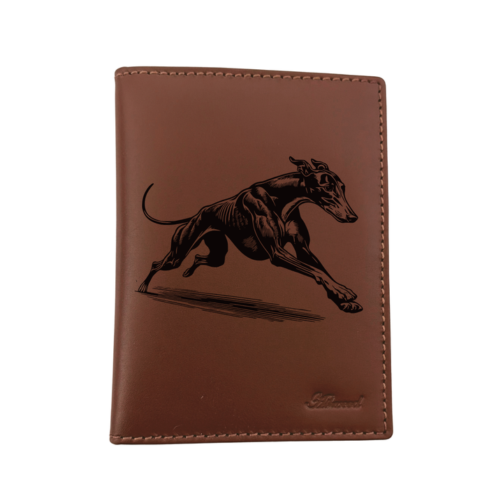 Greyhound Running Engraved Leather Passport Cover