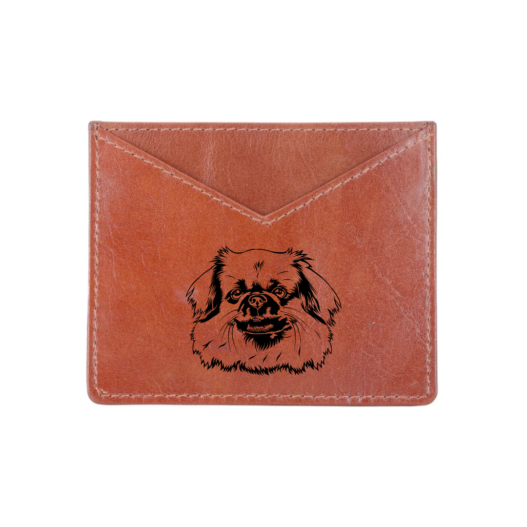 Tibetan Spaniel Face Engraved Genuine Leather Cardholder