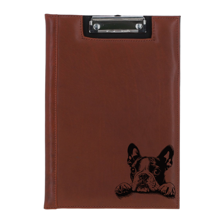 Boston Terrier Paws Engraved Leather Clipboard