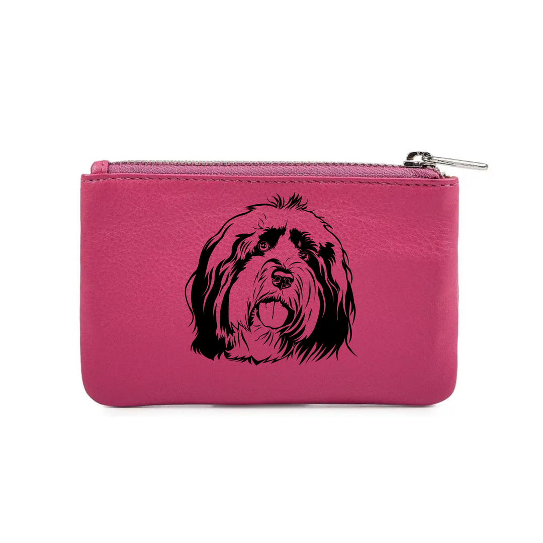 Tibetan Terrier Engraved Genuine Leather Coin Purse (Multiple Colour Options)