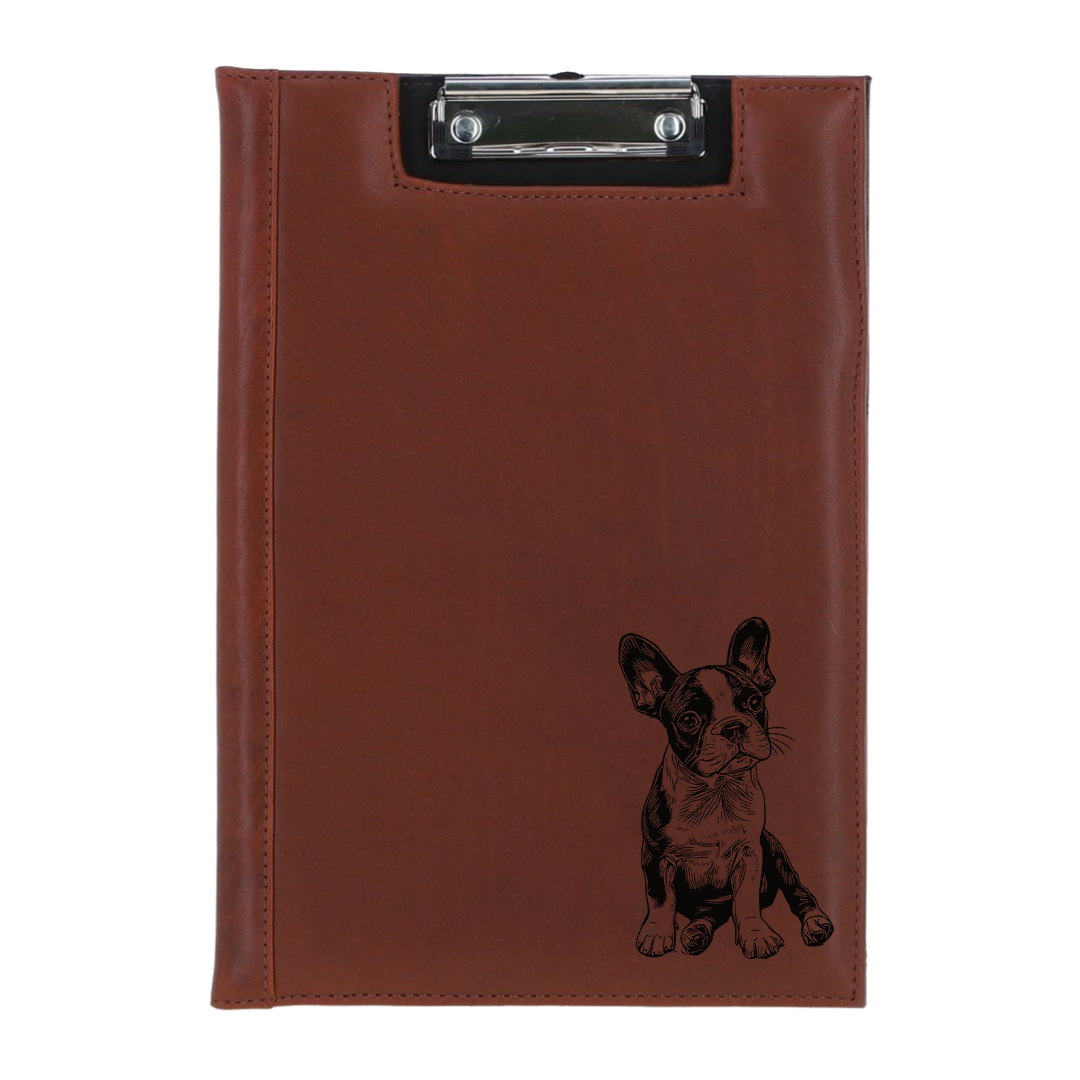 Boston Terrier Sitting Engraved Leather Clipboard