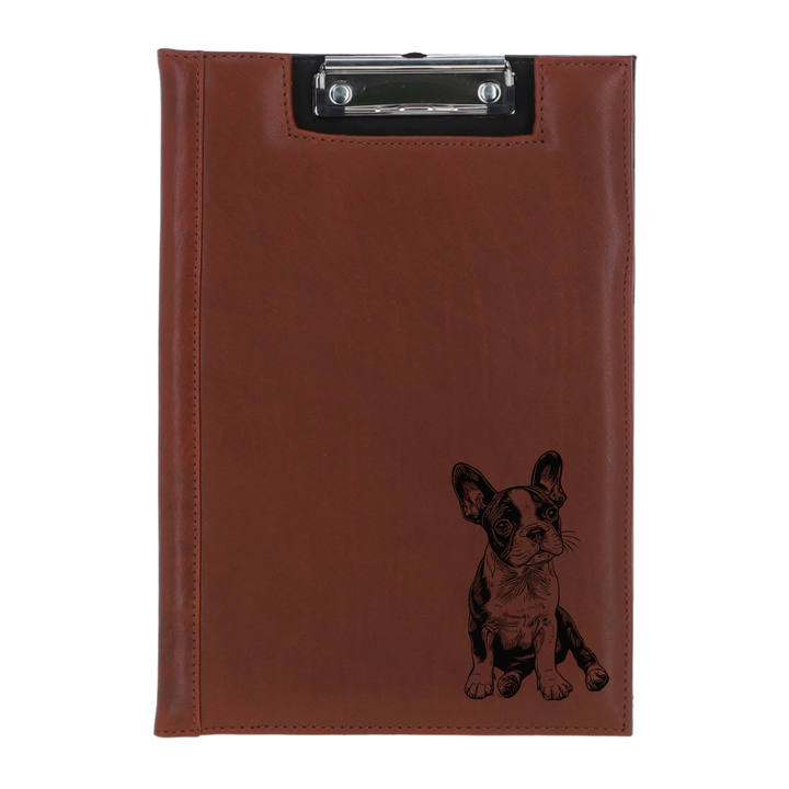 Boston Terrier Sitting Engraved Leather Clipboard