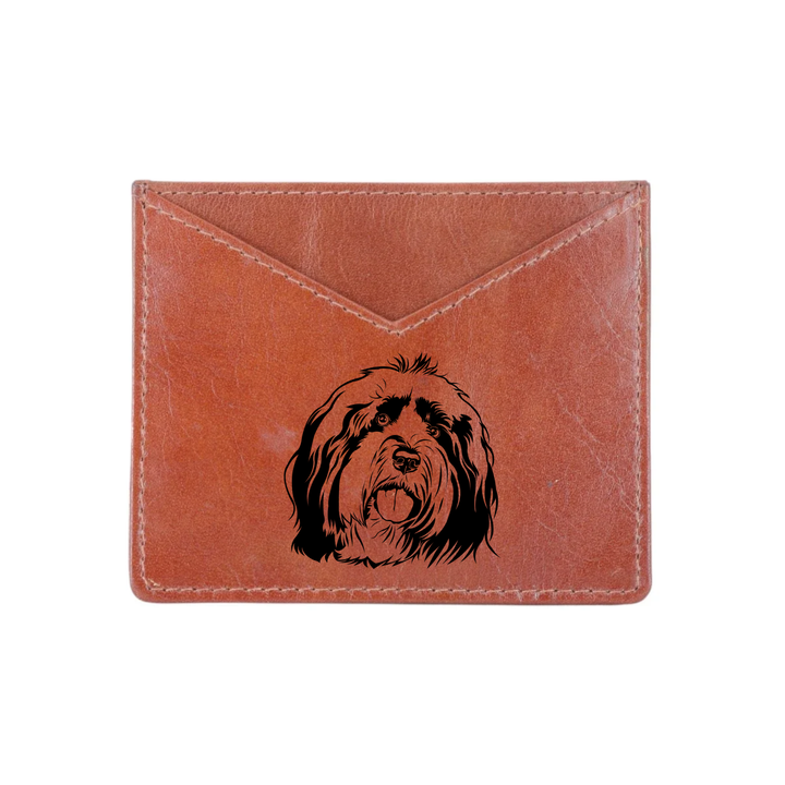 Tibetan Terrier Face Engraved Genuine Leather Cardholder