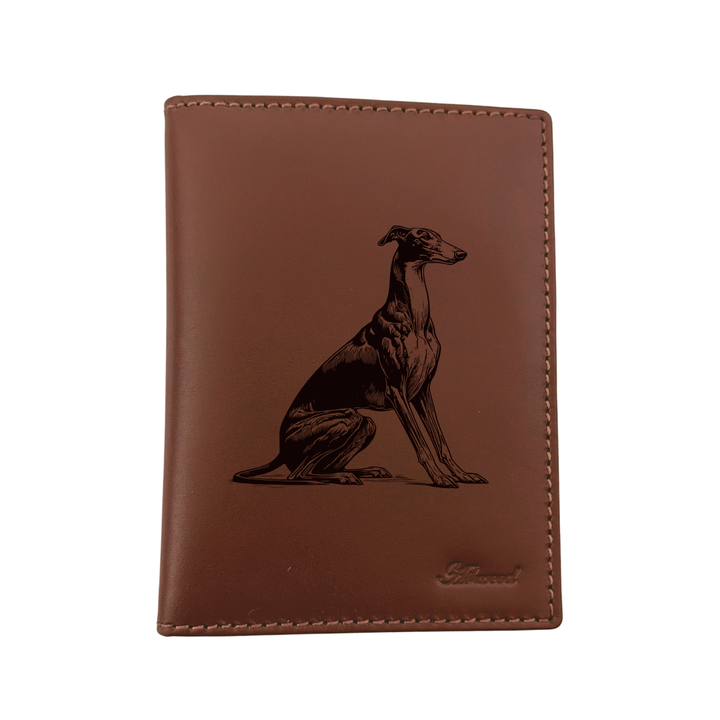 Greyhound Sitting Engraved Leather Passport Cover