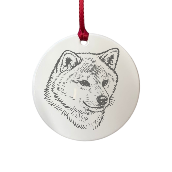 Personalised Japanese Shiba Inu Face Engraved White Acrylic Decoration