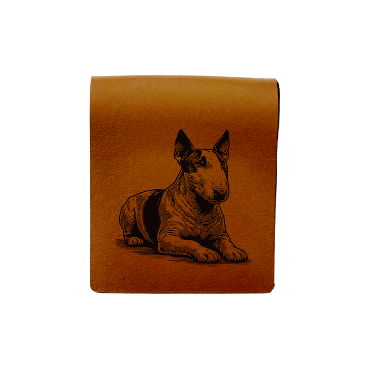 English Bull Terrier Lying Down Engraved Genuine Leather Magnetic Bookmark