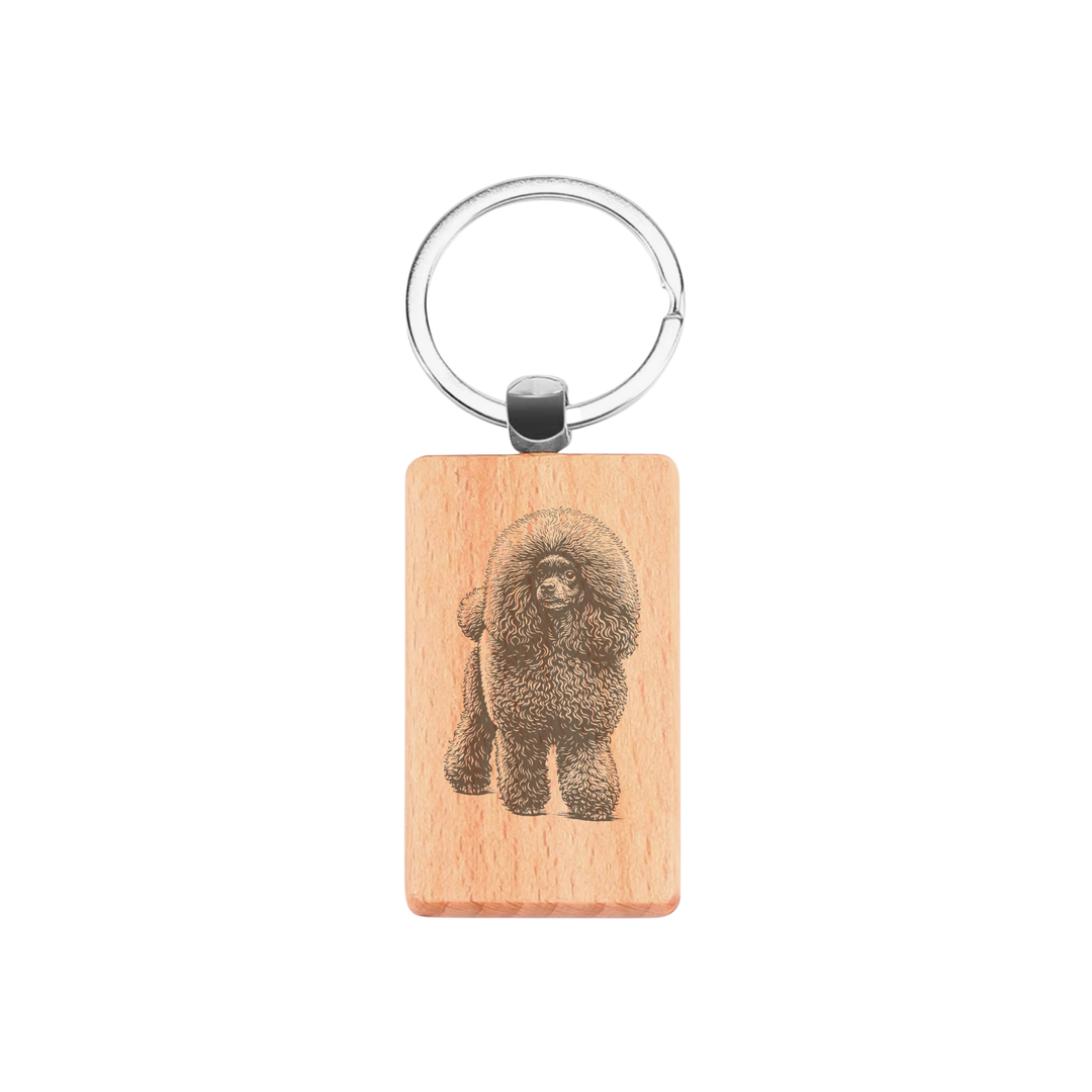 Poodle D Standing Engraved Rectangle Wooden Keyring
